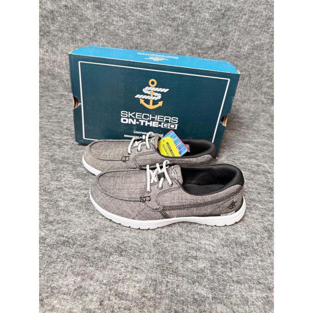 Skechers On-the-Go Flex Ashore Black White Boat Shoes 136453W Womens 6 Wide